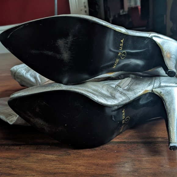 Vintage 80s Silver Leather NYLA Thigh-High space boots Size 7 - Picture 10 of 11